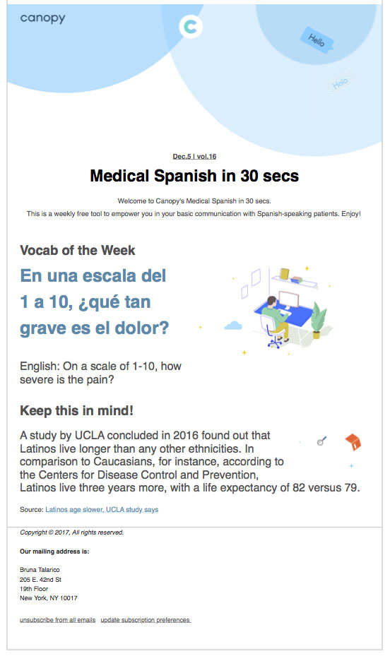 Medical Spanish in 30 secs December 5 — 1 Medical Spanish eLearning